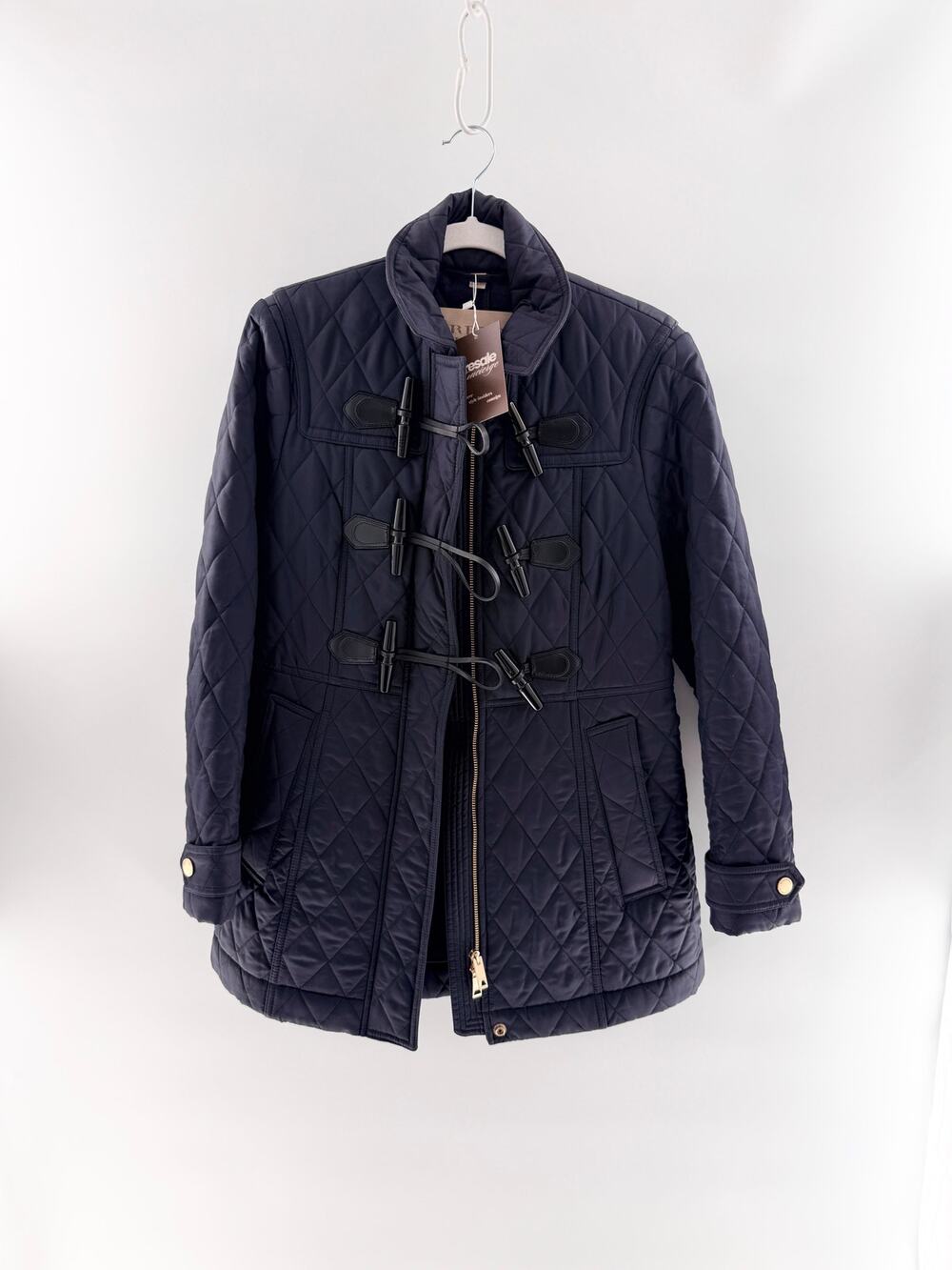 Burberry Brit Long Sleeve Winter Quilted Toggle Duffle Coat Navy Women's Medium